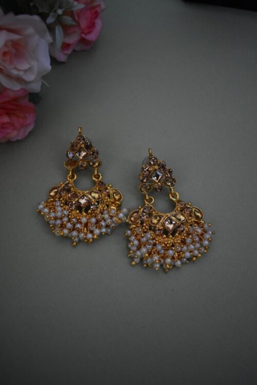 Gold Plated Kundan With Pearls Necklace Set