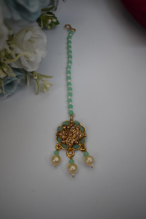 Mint Beads Studded Pearl Necklace Set