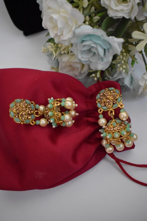 Mint Beads Studded Pearl Necklace Set