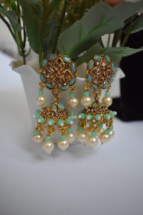 Mint Beads Studded Pearl Necklace Set
