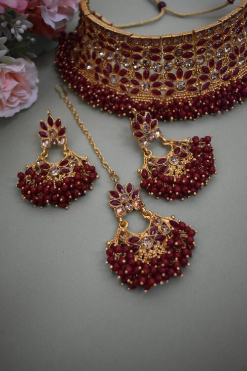 Gold Plated Stone Studded Necklace Set