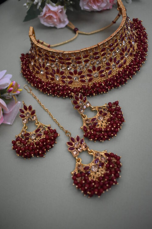 Gold Plated Stone Studded Necklace Set
