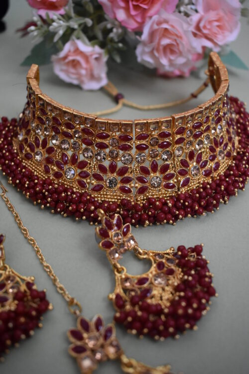 Gold Plated Stone Studded Necklace Set