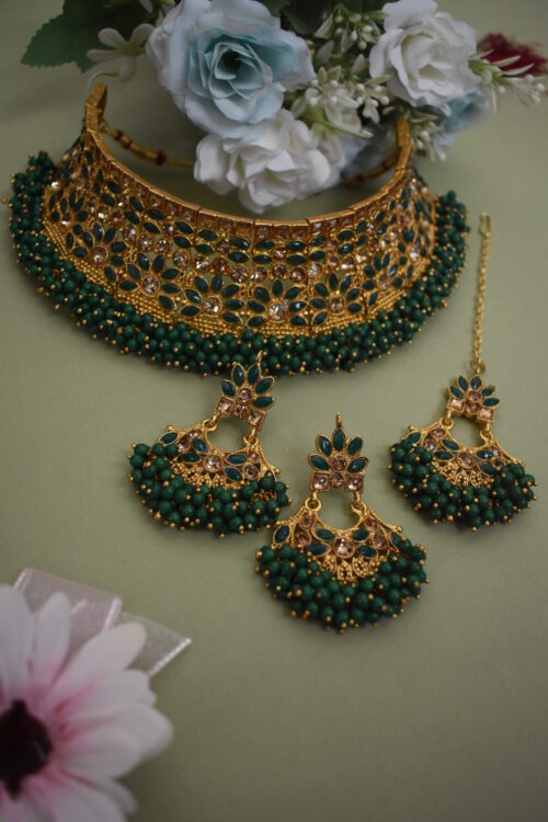 Gold Plated Stone Studded Necklace Set