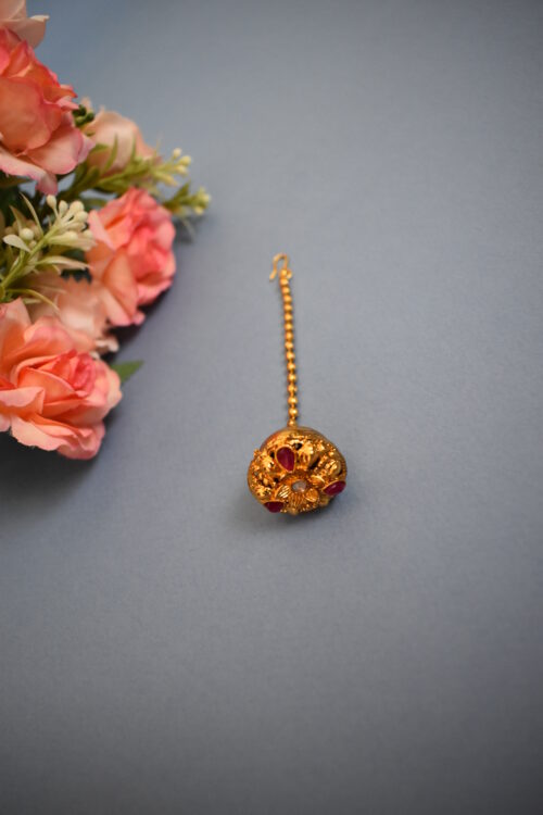 Traditional Gold Plated Borla Maang Tikka - Image 2