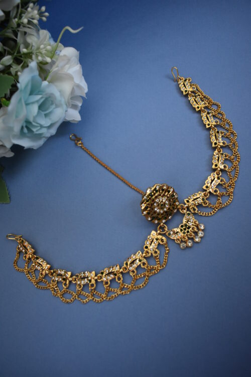 Gold Plated Stone Studded Borla Matha Patti