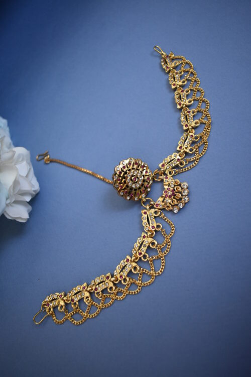 Gold Plated Stone Studded Borla Matha Patti