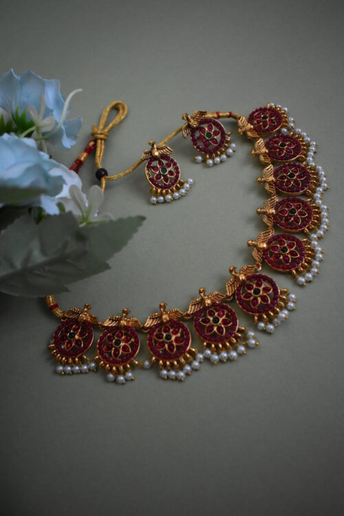 Stone Studded Pearl Necklace Set