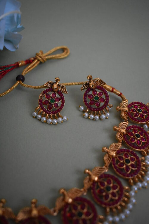 Stone Studded Pearl Necklace Set
