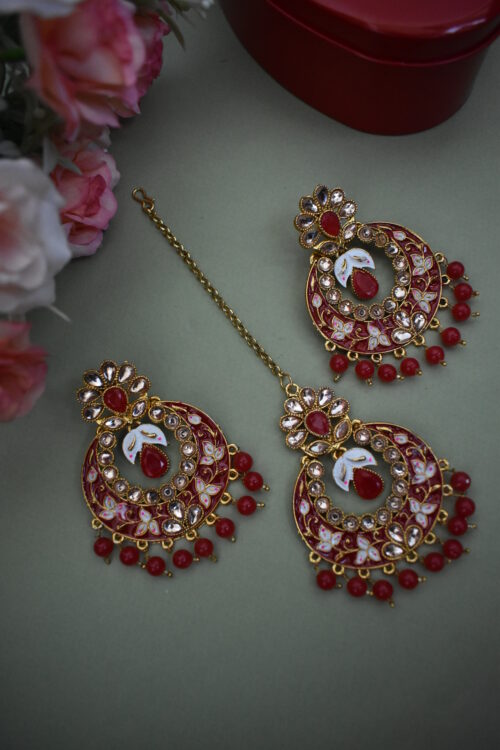Kundan Maang Tikka With Drop Earrings