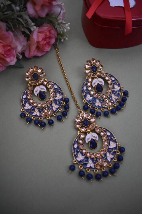 Kundan Maang Tikka With Drop Earrings