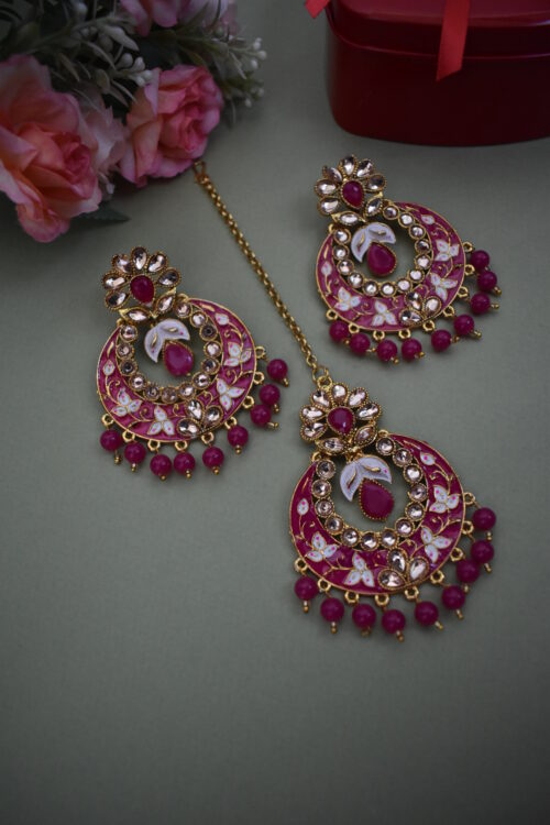 Kundan Maang Tikka With Drop Earrings