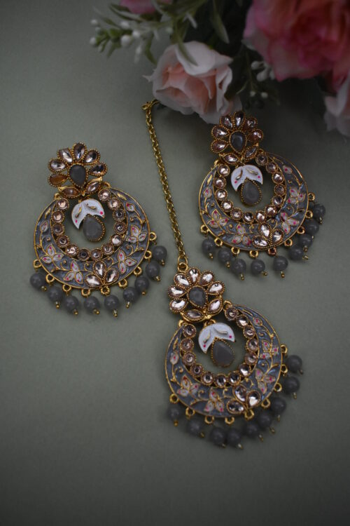 Kundan Maang Tikka With Drop Earrings
