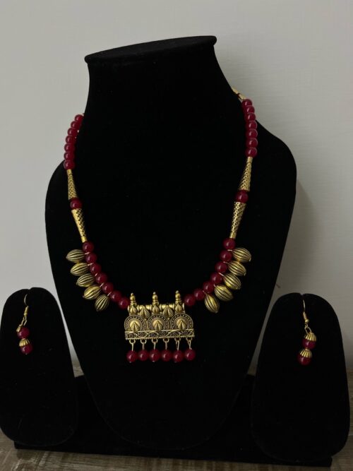 Vintage-Inspired Antique Leaf Shape Beads Jewellery Set