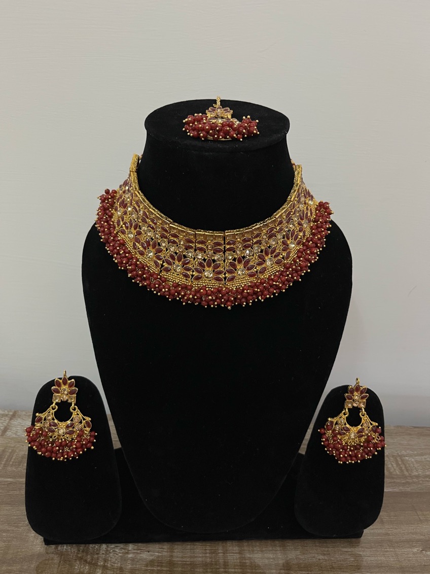 Gold Plated Stone Studded Necklace Set 