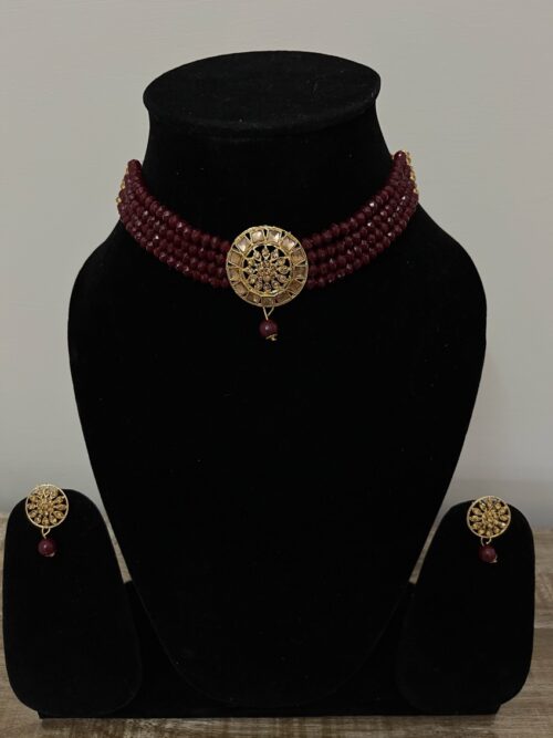 Golden Maroon Choker Set