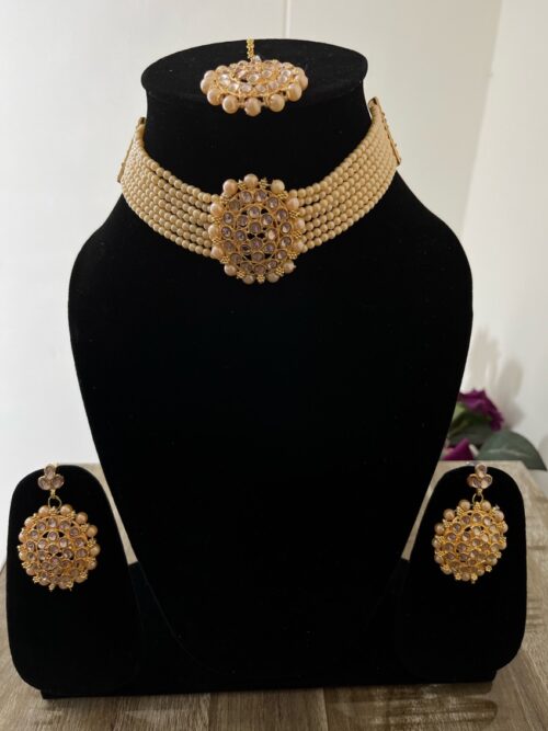 Yellow Toned Beads Choker Set