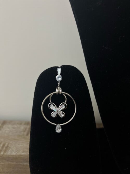 White Stone Studded Silver Earrings