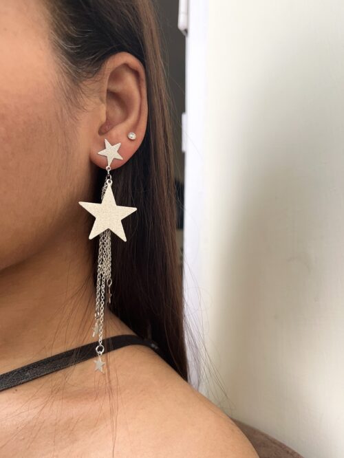 Glittery Silver Star Earrings