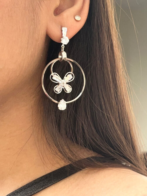 White Stone Studded Silver Earrings