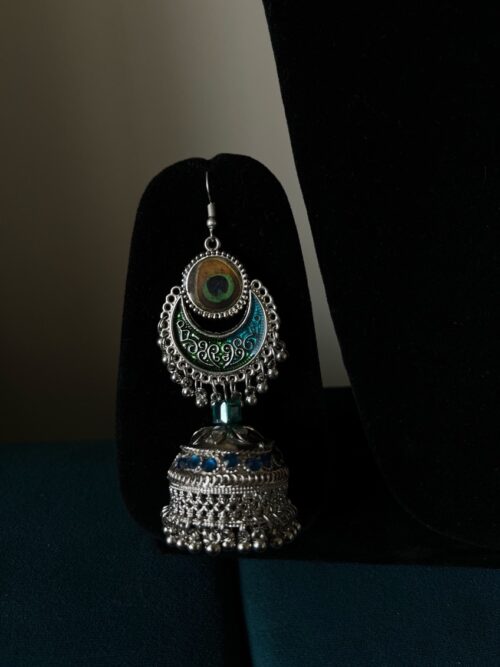 Oxidised Peacock Design Silver Earrings