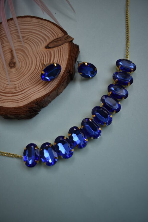 Gold Toned Crystal Choker With Earrings