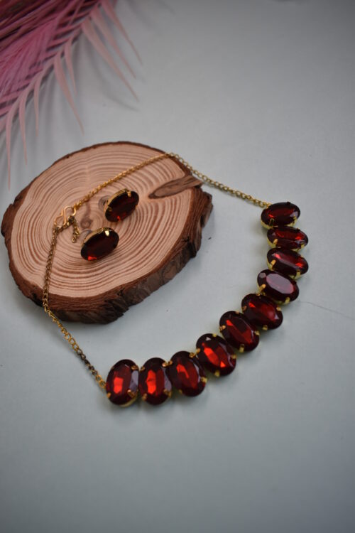 Gold Toned Crystal Choker With Earrings - Image 5