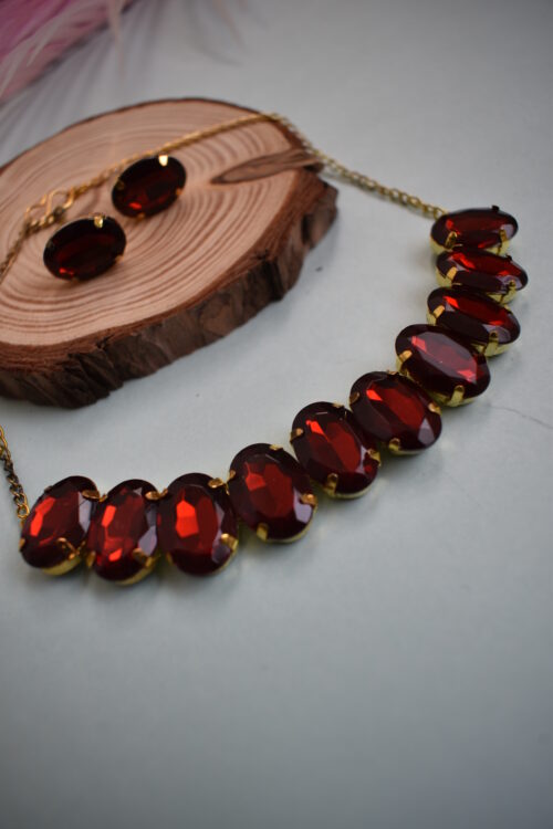 Gold Toned Crystal Choker With Earrings - Image 4