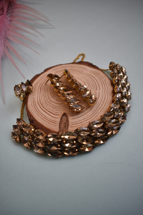 Golden Crystal Choker With Ring And Earrings