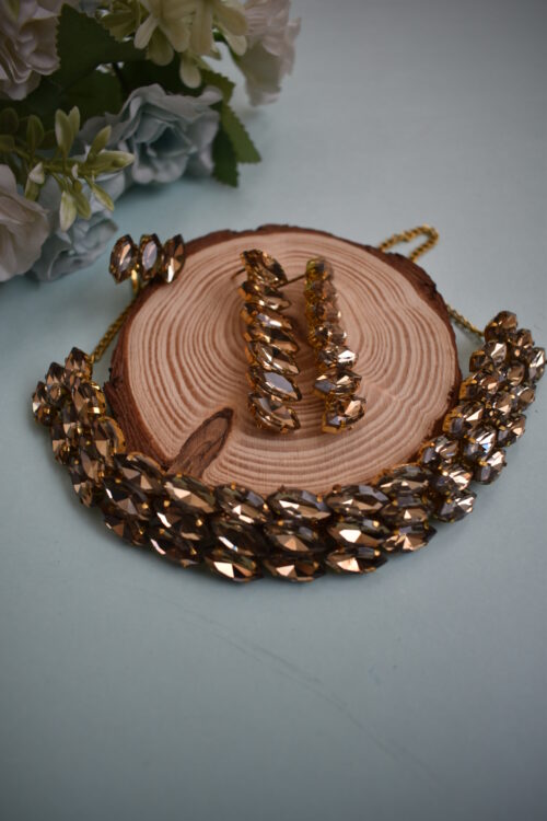 Golden Crystal Choker With Ring And Earrings