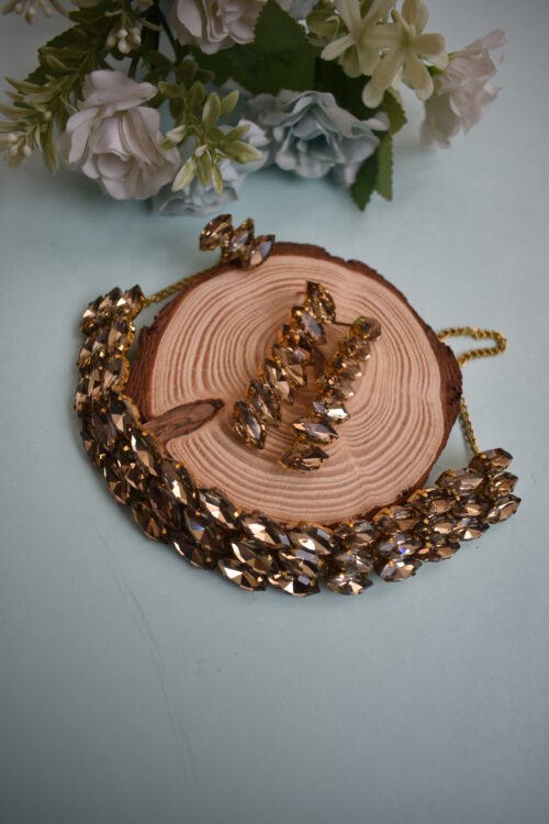 Golden Crystal Choker With Ring And Earrings