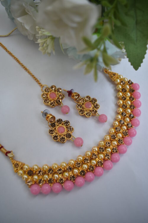 Gold Stones And Beads Necklace Set