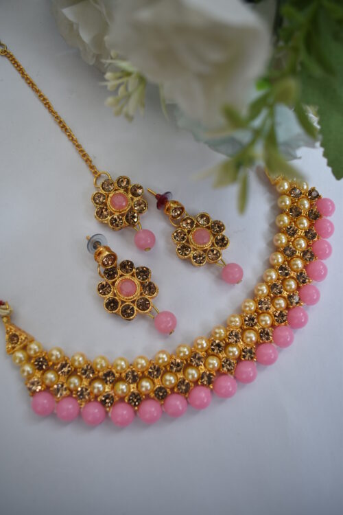 Gold Stones And Beads Necklace Set