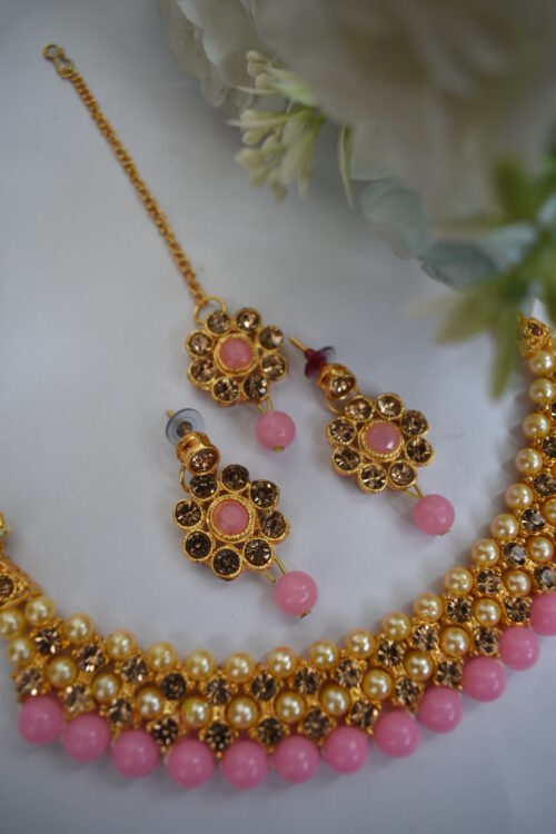 Gold Stones And Beads Necklace Set