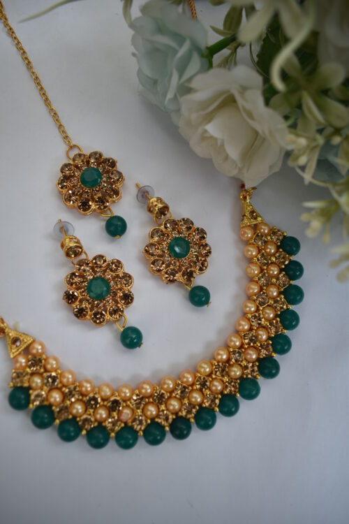 Gold Stones And Beads Necklace Set