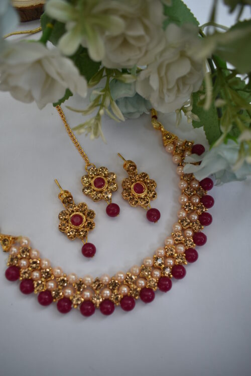 Gold Stones And Beads Necklace Set