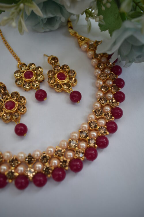 Gold Stones And Beads Necklace Set