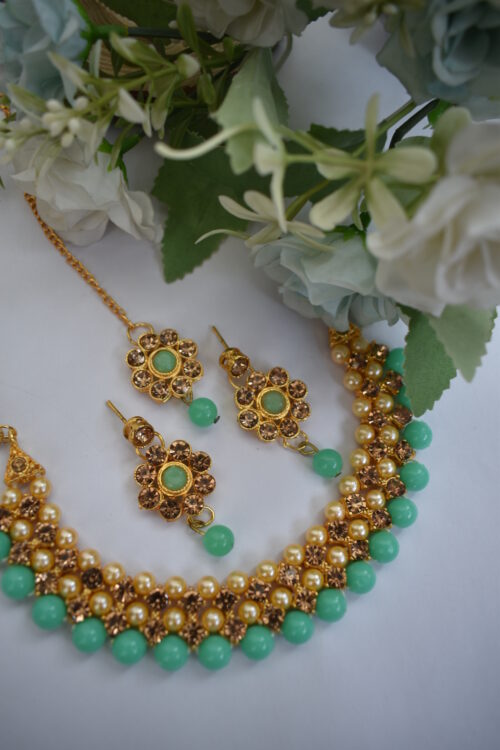Gold Stones And Beads Necklace Set