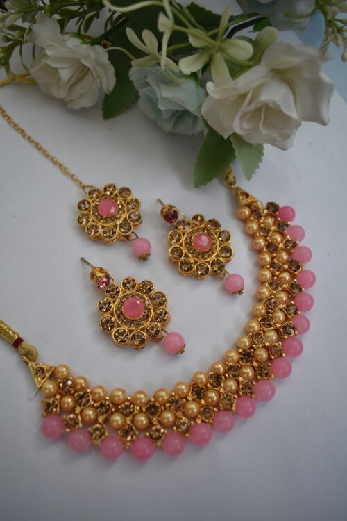 Gold Stones And Beads Necklace Set