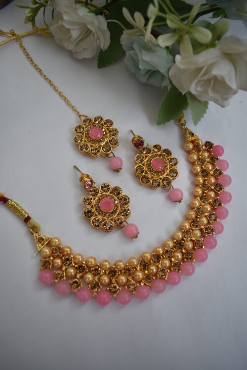 Gold Stones And Beads Necklace Set