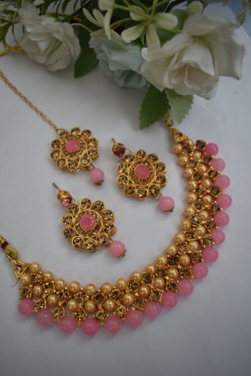 Gold Stones And Beads Necklace Set
