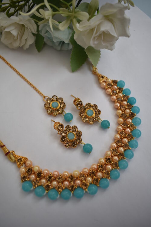 Gold Stones And Beads Necklace Set