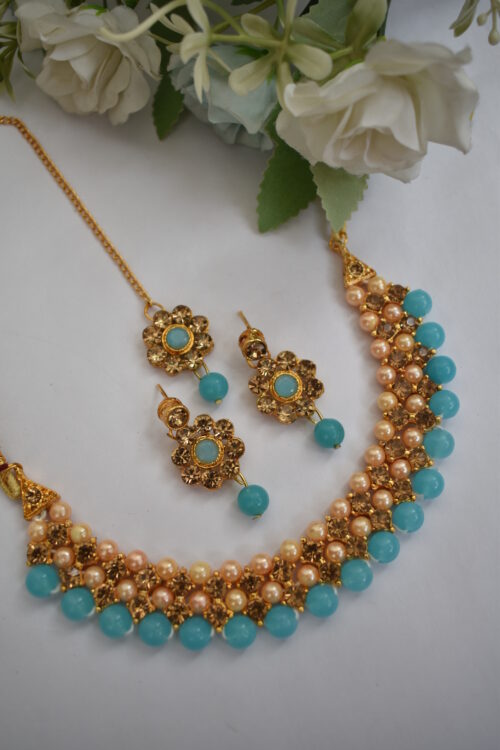 Gold Stones And Beads Necklace Set
