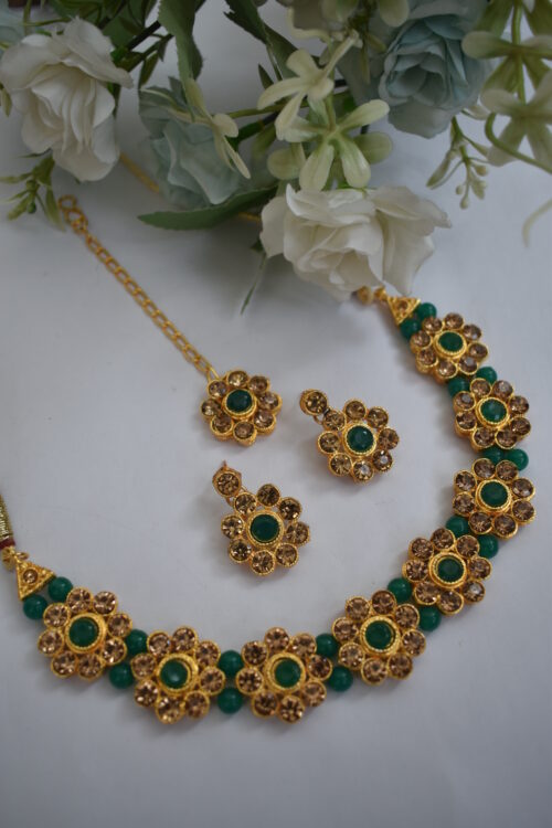 Gold Stone Studded Beads Necklace Set