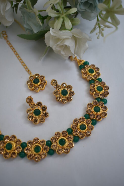 Gold Stone Studded Beads Necklace Set