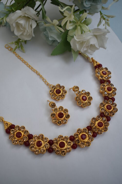 Gold Stone Studded Beads Necklace Set