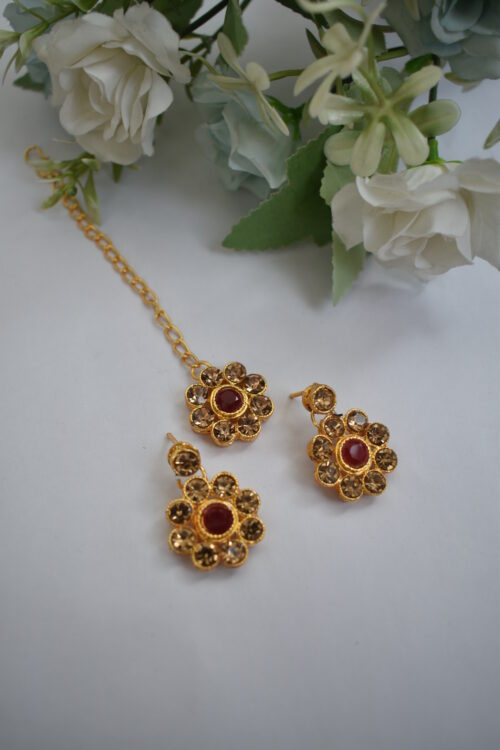 Gold Stone Studded Beads Necklace Set