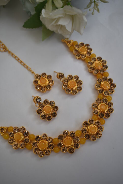 Gold Stone Studded Beads Necklace Set