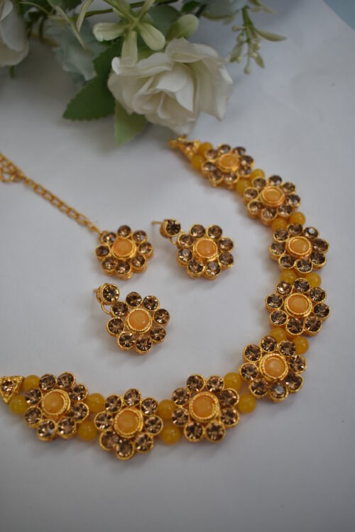 Gold Stone Studded Beads Necklace Set