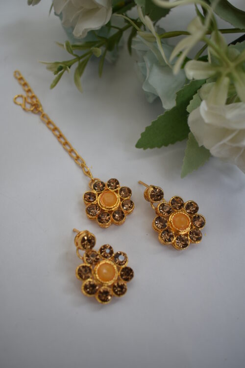 Gold Stone Studded Beads Necklace Set
